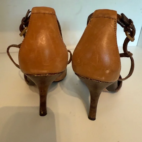 JV Vincent Brown Strappy leather Sandals open toe heel back 8.5M vintage look - Picture 2 of 14